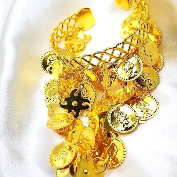 Gold toned Dangle coin charm bracelet and ring. - Picture 9 of 11